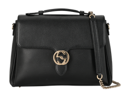 GG Interlocking Large Top Handle, Leather, Black, 510306, DB/S, 3*